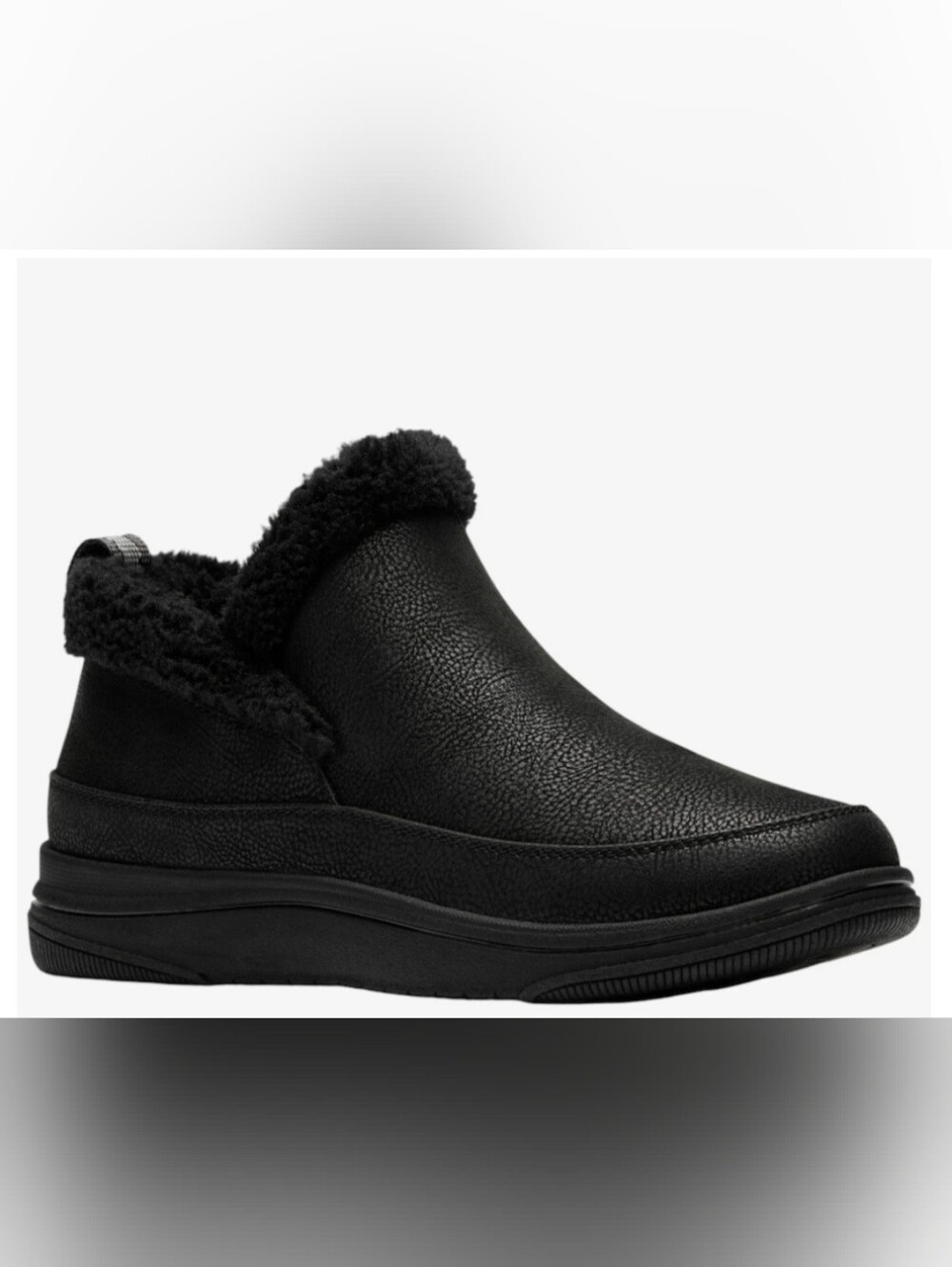 Clarks Breeze Park Short Black Faux-Shearling Slip-On Ankle Boots Size 9.5